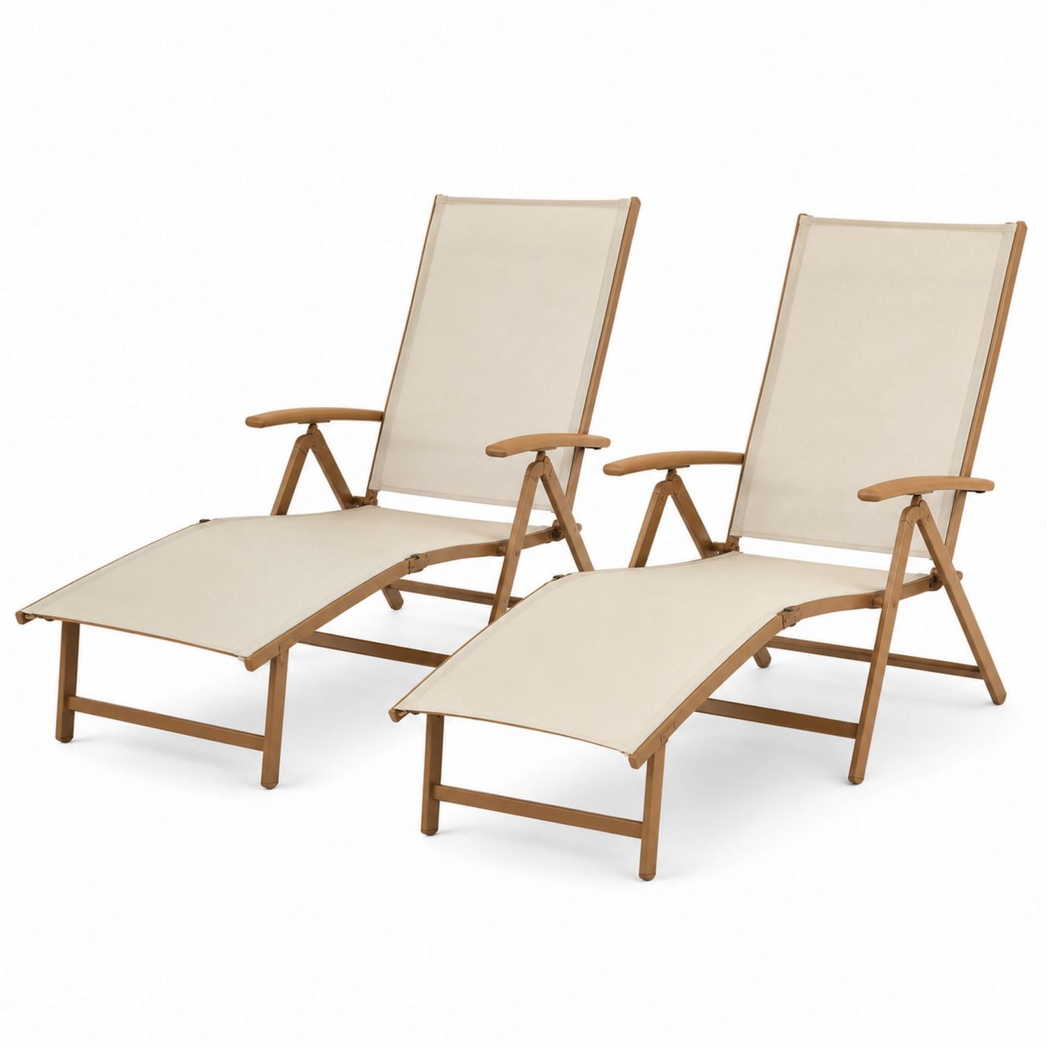 Lot de 2 chaises longues de jardin inclinables avec cadre en aluminium et tissu textilène
