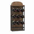 Wall Mounted Wine Rack 8 Bottle Capacity Solid Wood Metal Frame