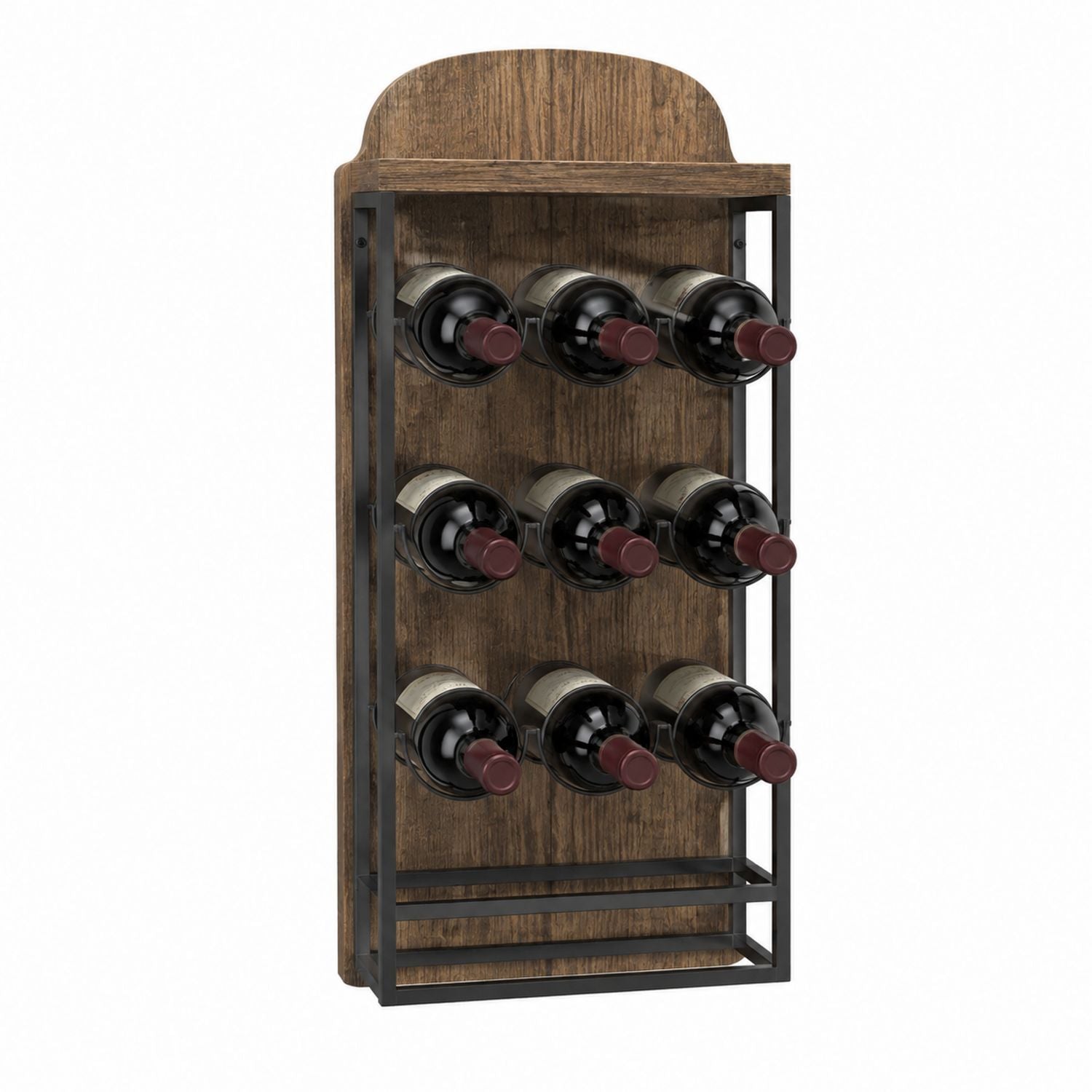 Wall Mounted Wine Rack 8 Bottle Capacity Solid Wood Metal Frame