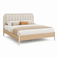 Wood Bed Frame with Fabric Headboard Queen Size