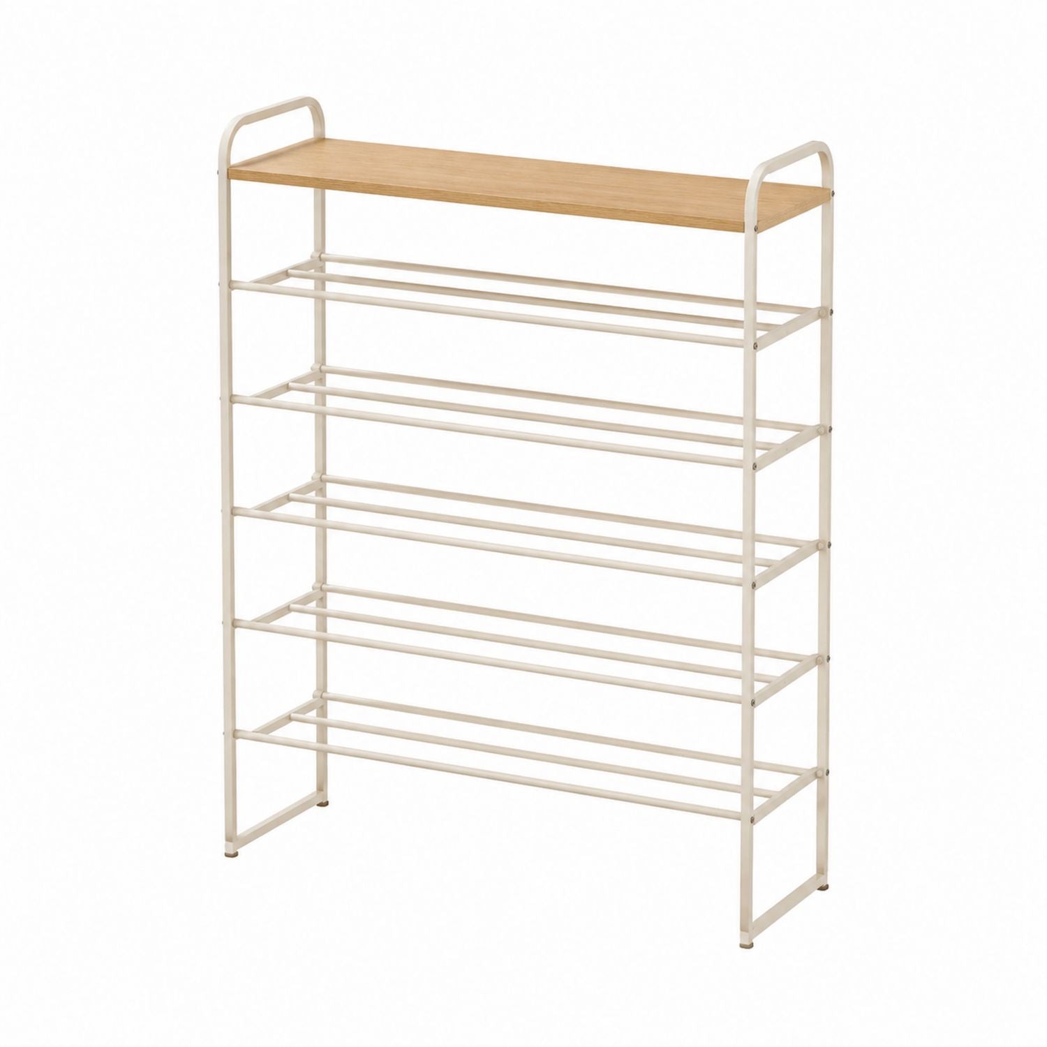 Étagère à chaussures 5 niveaux en acier avec plateau en MDF couleur bois beige 80x30x100cm
