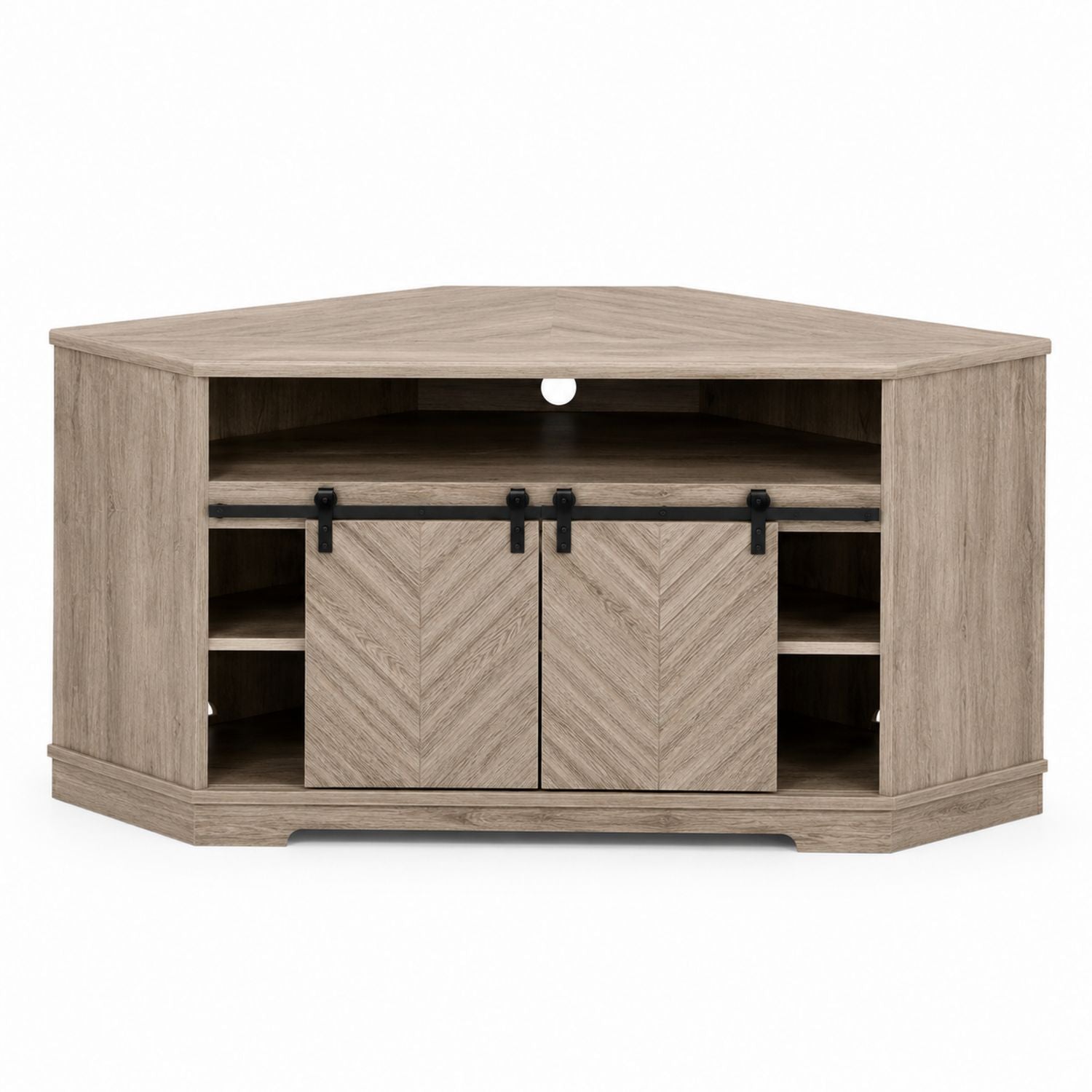 Corner TV Stand Oak Wood with Sliding Doors 152 cm
