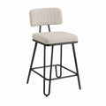 Bar Stool with Metal Frame and Beige Fabric Upholstery