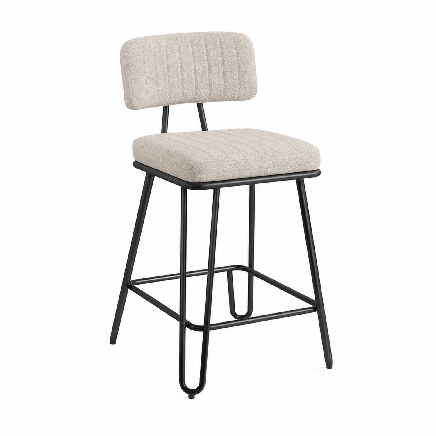 Tabouret de bar avec cadre en métal et revêtement en tissu beige