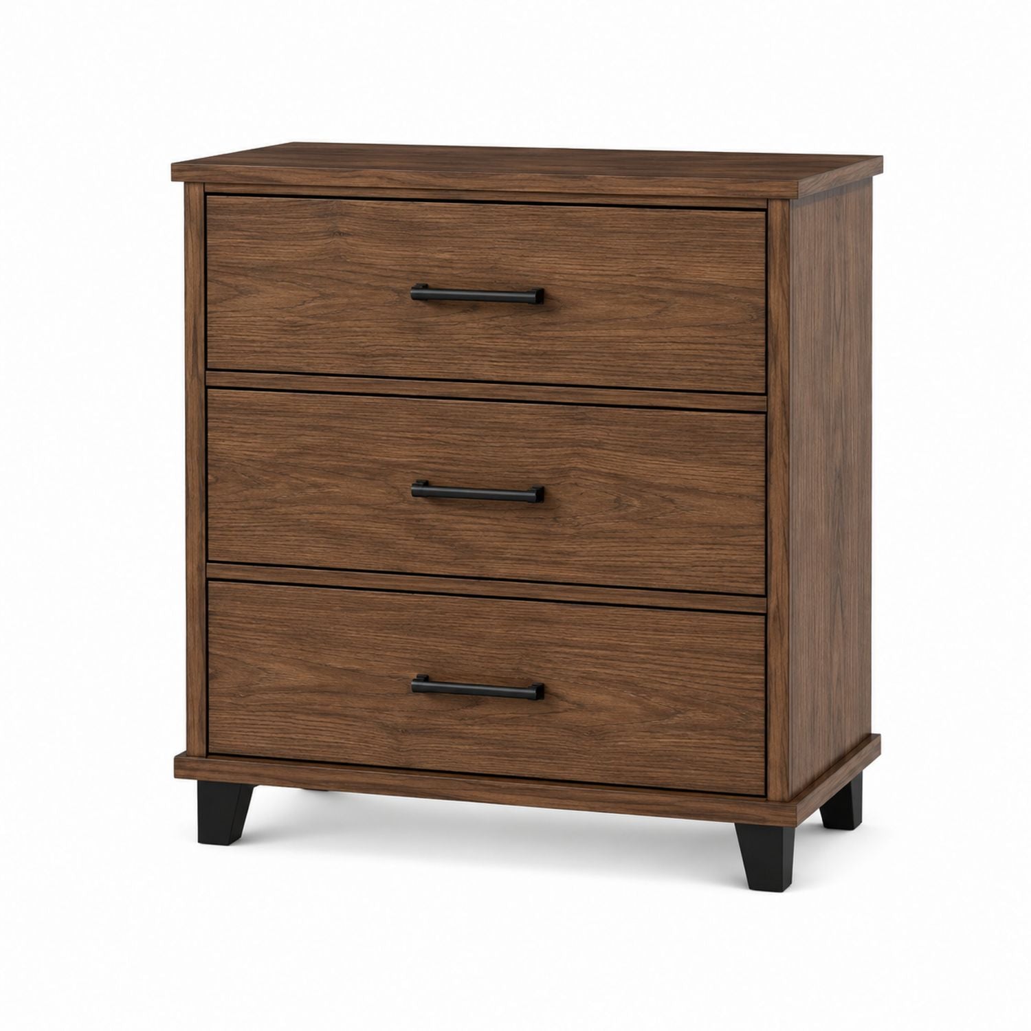 Wooden 3-Drawer Nightstand with Walnut Veneer