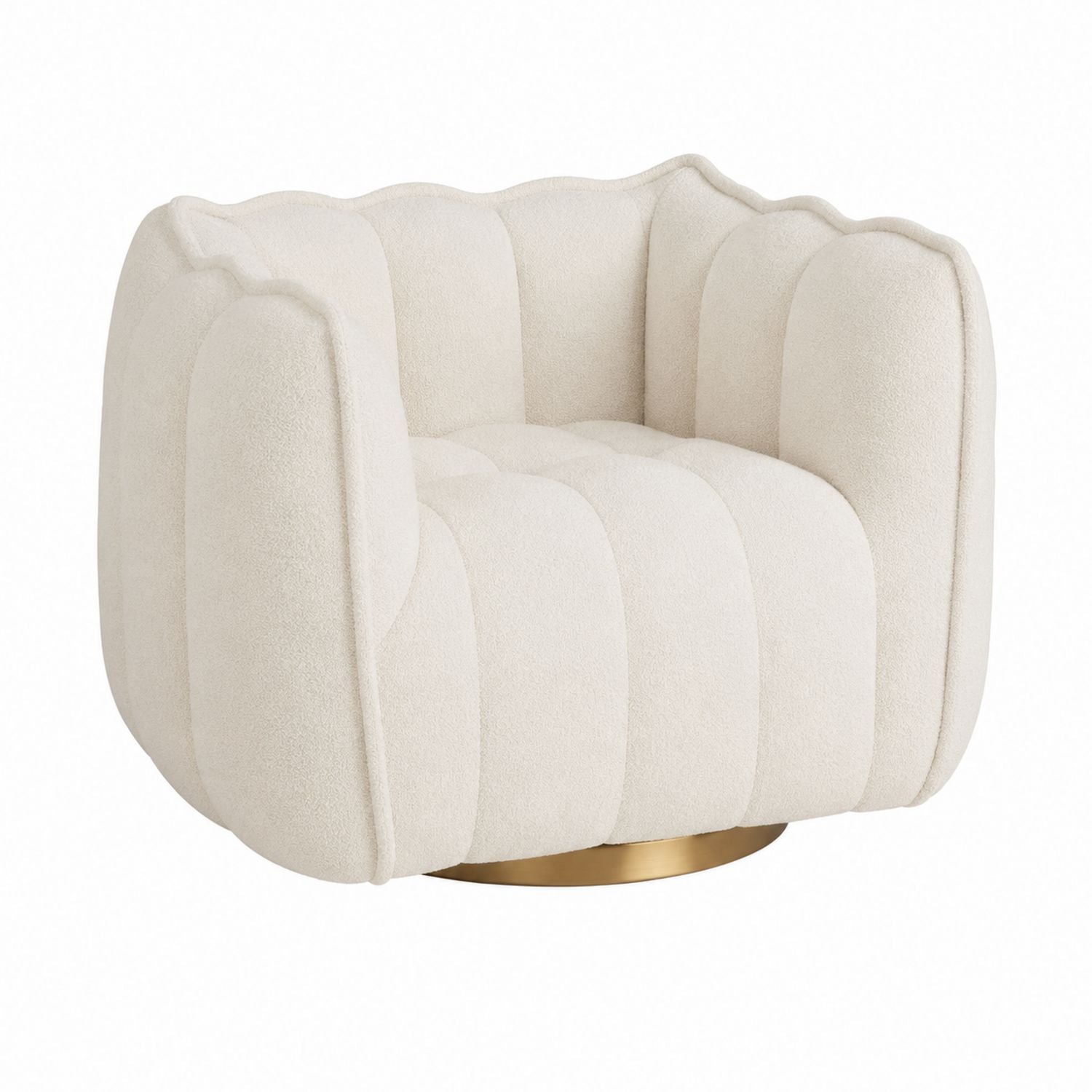 Fabric Swivel Armchair Beige Round 80cm