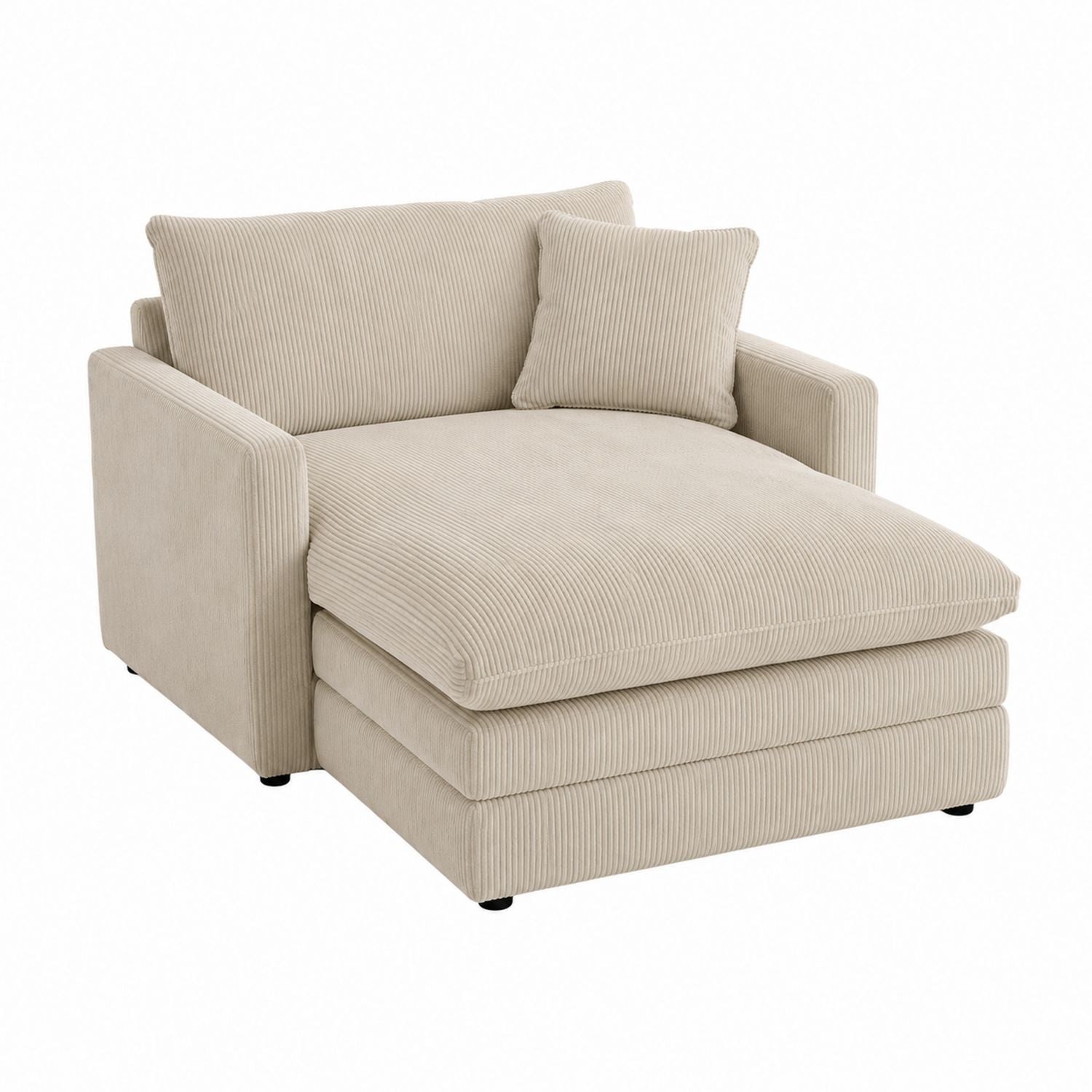 Chaise longue en velours côtelé beige avec coussins
