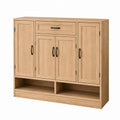 Wooden Storage Cabinet with Shelves and Drawer, Light Oak, 120x35x120 cm